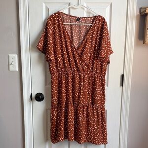 SHEIN Rust Brown Mini Dress with White Heart Print